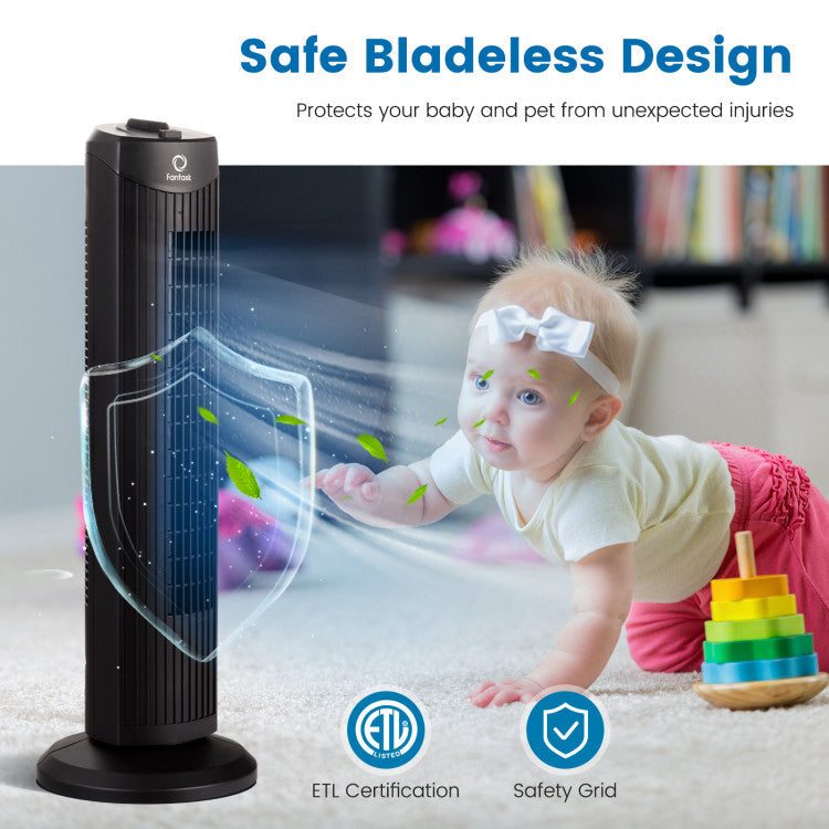 35W 28 Inch Quiet Bladeless Oscillating Tower Fan - 7
