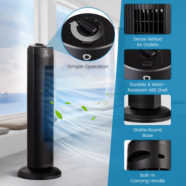 35W 28 Inch Quiet Bladeless Oscillating Tower Fan - 8