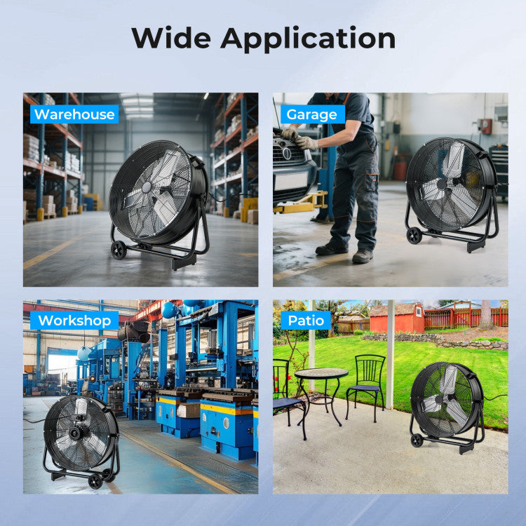 Industrial Drum Fan with 2 Wheels and 360-Degree Adjustable Tilt - 9