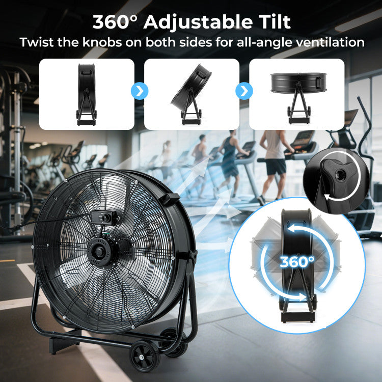 Industrial Drum Fan with 2 Wheels and 360-Degree Adjustable Tilt - 5