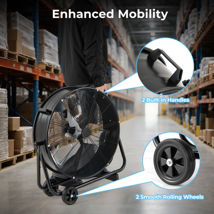 Industrial Drum Fan with 2 Wheels and 360-Degree Adjustable Tilt - 7