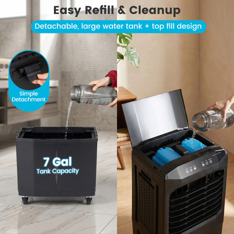 Swamp Cooler 1800 CFM Evaporative Air Cooler with 7 Gal Detachable Water Tank - 3