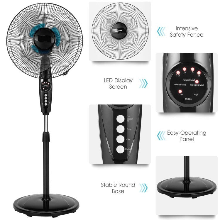 16 Inches Adjustable Height Fan with Quiet Oscillating Stand for Home and Office - 5