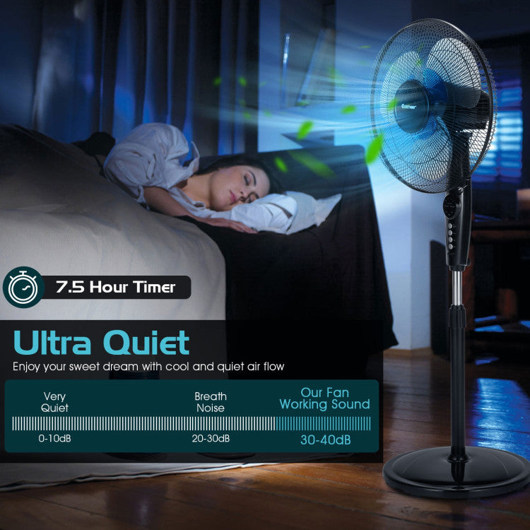 16 Inches Adjustable Height Fan with Quiet Oscillating Stand for Home and Office - 7