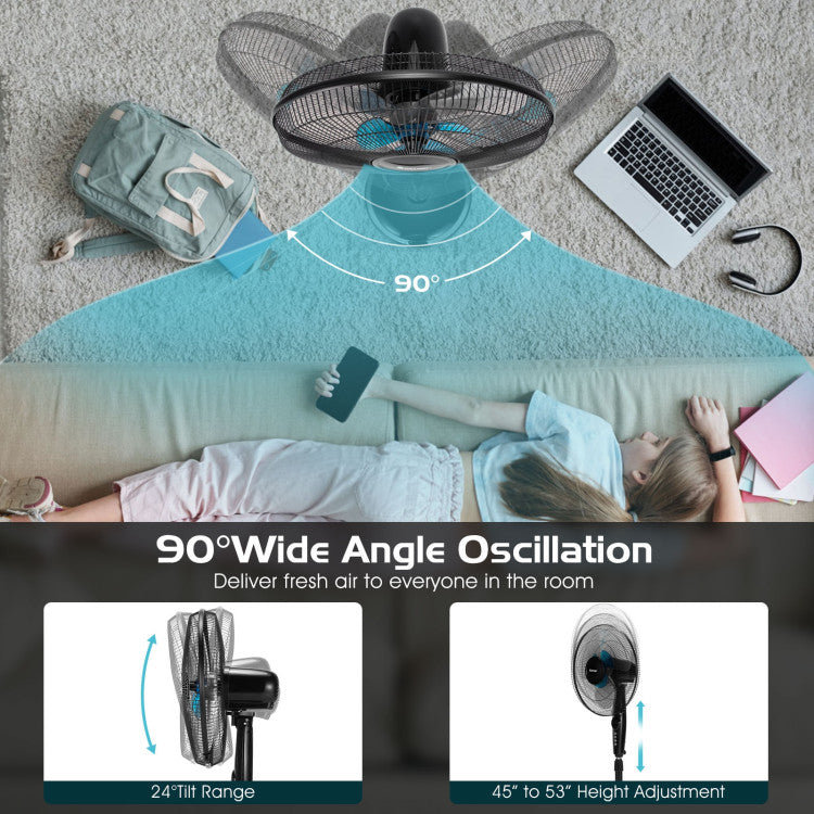 16 Inches Adjustable Height Fan with Quiet Oscillating Stand for Home and Office - 8