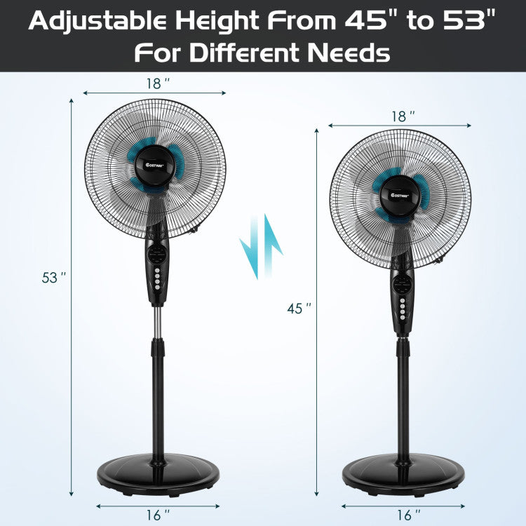 16 Inches Adjustable Height Fan with Quiet Oscillating Stand for Home and Office - 9