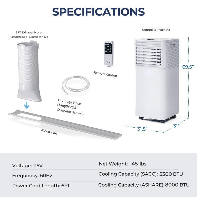 8000 BTU(Ashrae) 3-in-1 Air Cooler with Dehumidifier and Fan Mode - 6